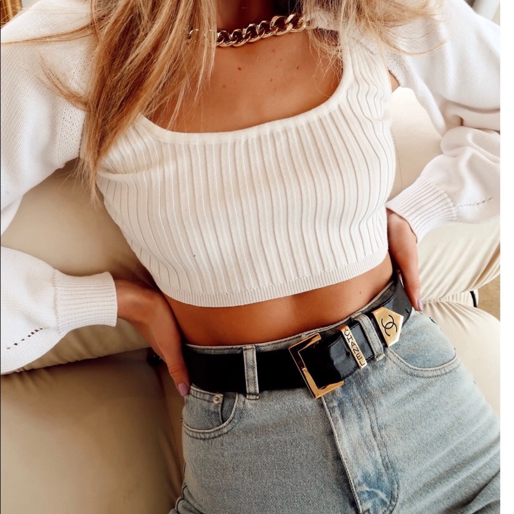 12th Tribe White Sweater with Gold Chain